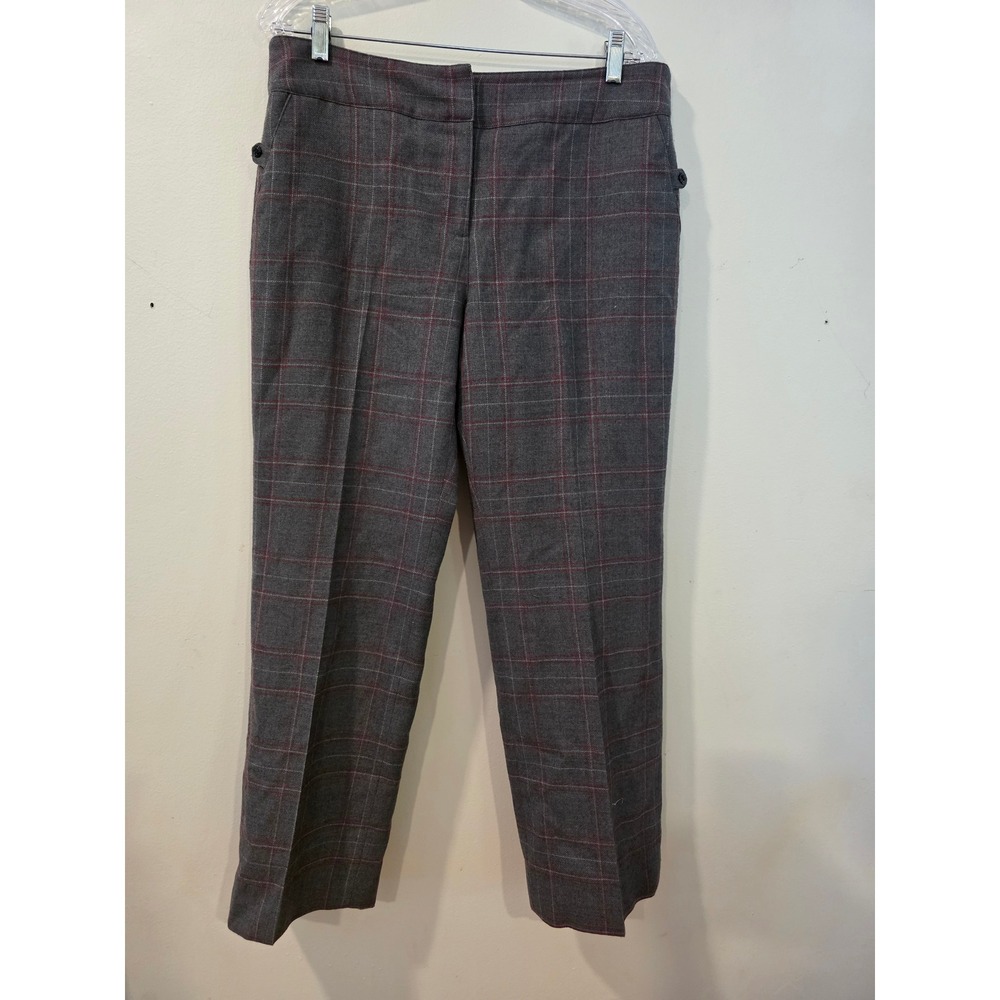 Talbots Petites Gray Plaid Trousers Red Overcheck Dark Academia Size 12P